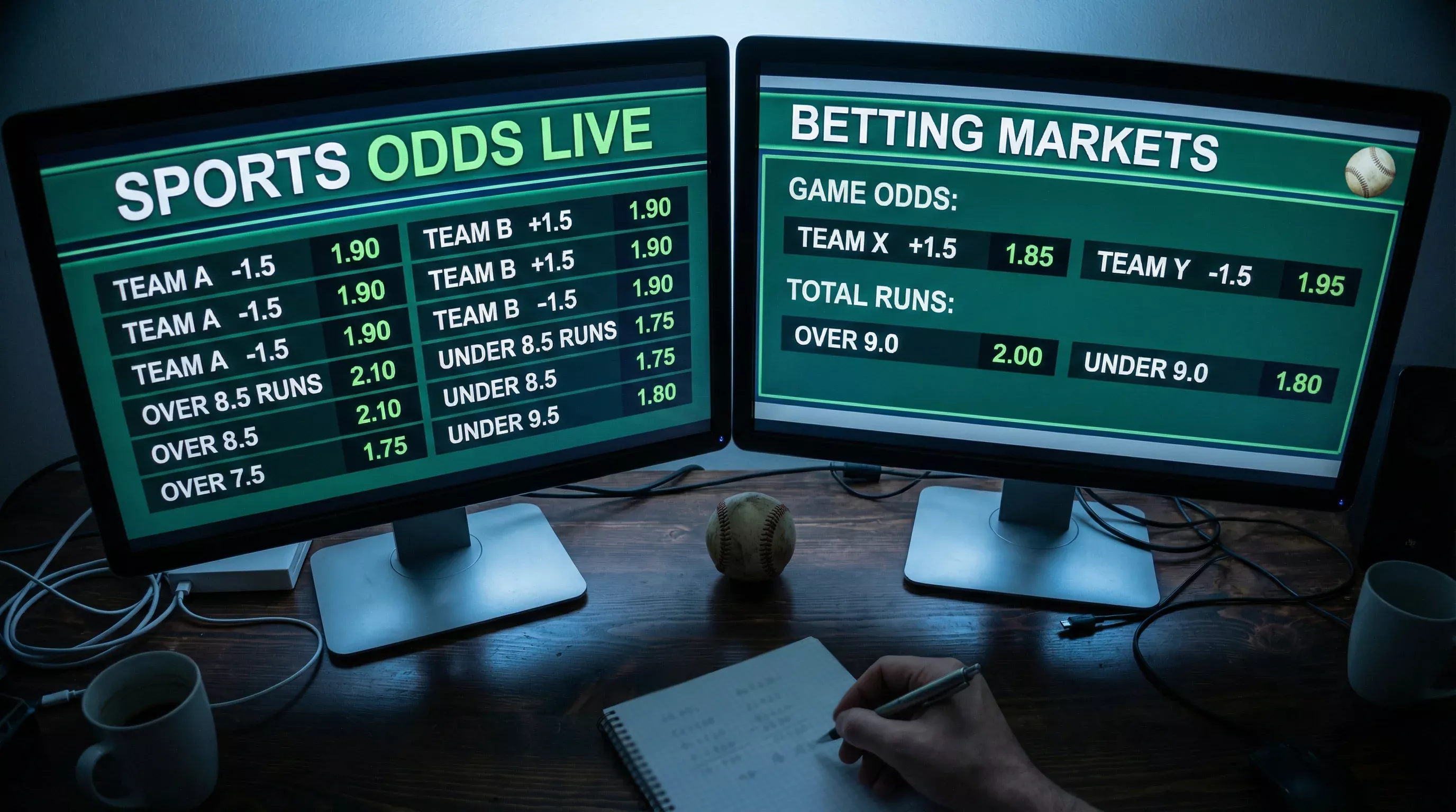 Deux écrans côte à côte affichant des cotes différentes pour un même match de baseball