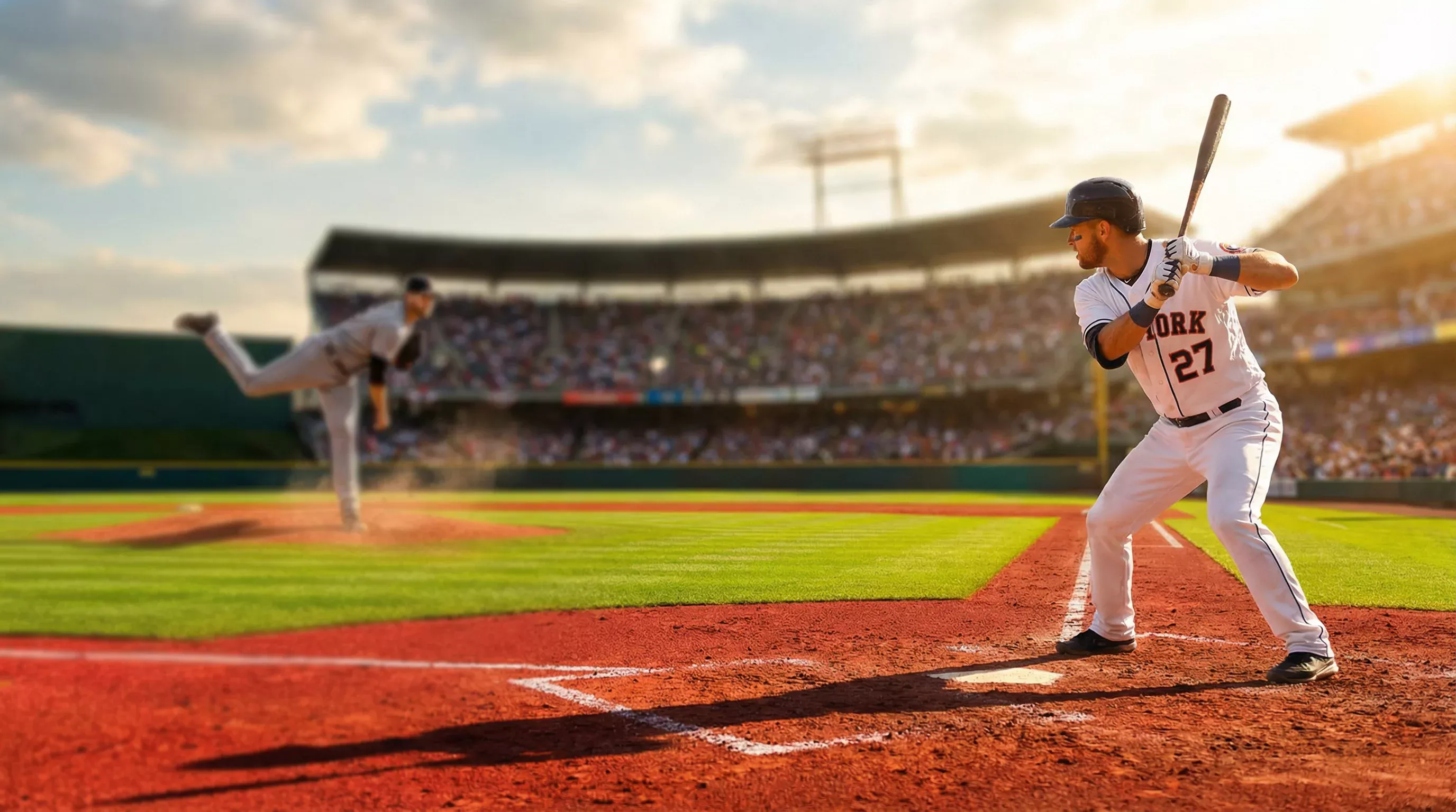 Confrontation entre un frappeur et un lanceur sur un terrain de baseball MLB