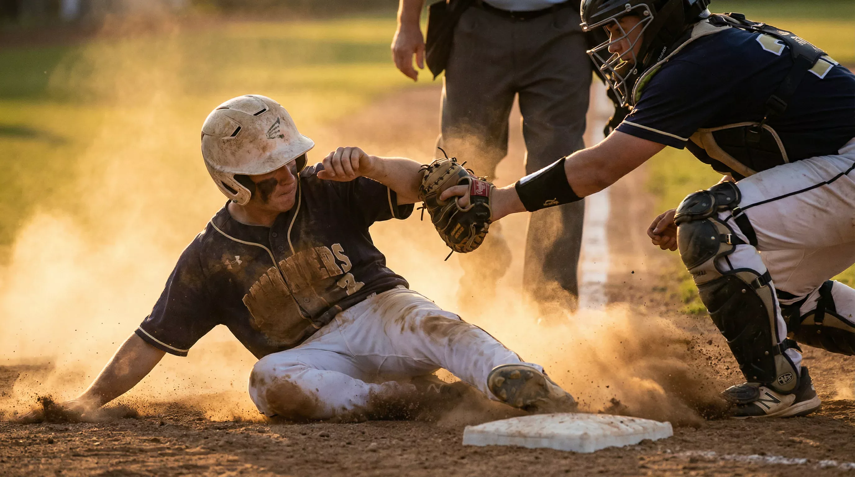 Joueur de baseball franchissant le marbre avec un écart de runs